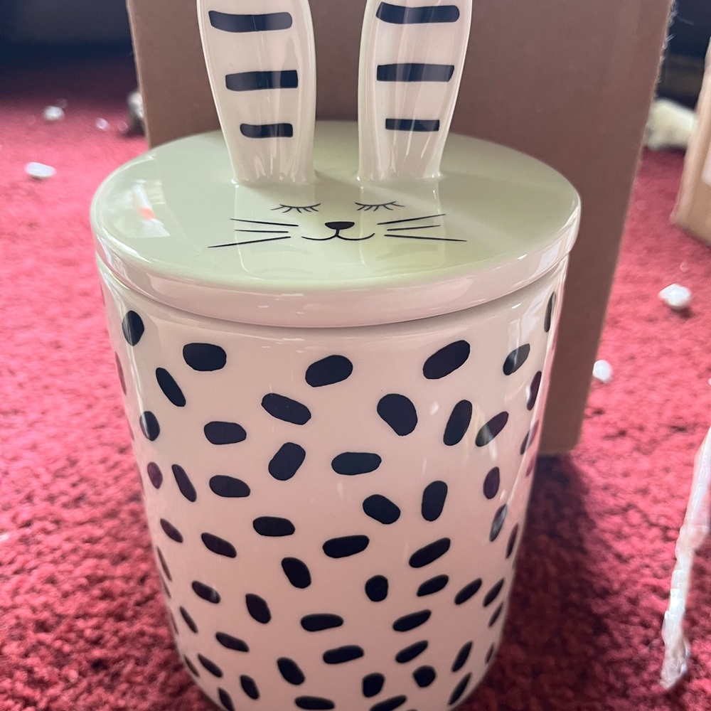 Ceramic Black and White Bunny Canister